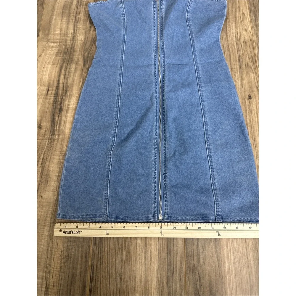 Forever 21 Women's Front Full Zip Denim Bodycon Dress Small Blue - Picture 3 of 8